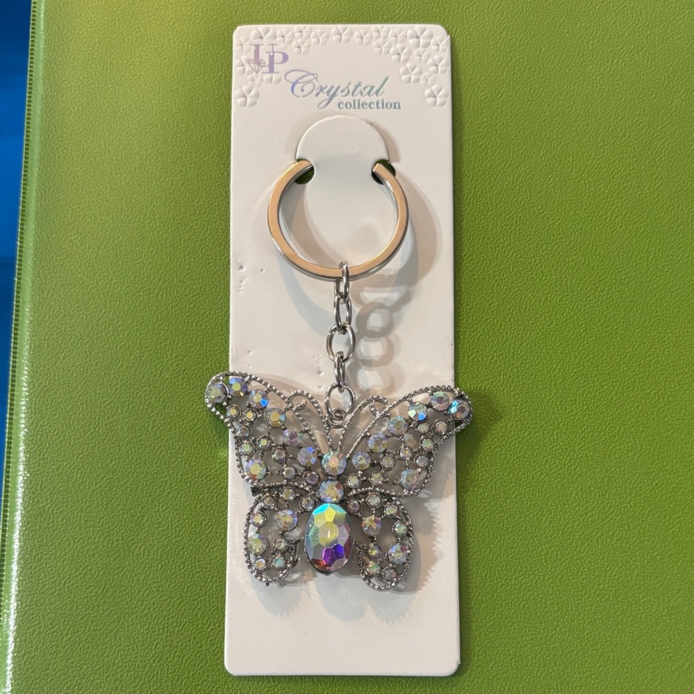Crystal Butterfly Keychain in Silver